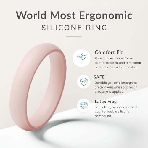 ThunderFit Silicone Bridal Rings Set for Women, 5.5mm Wide, 2mm Thick, Wedding Rubber Bands, Variety Multipack 1-12 - color: Pack A: Charcoal Black, Pure White, Concrete Grey, Coffee Beige, Nude Peach, size: 6.5 - 7 (17.35mm)