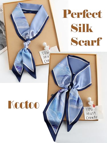 kcctoo 59" Mulberry Silk Like Head Scarf Women's Fashion Square Neck Satin Scarfs for Bag Hair Scarves Gift 59 * 5.9” - color: B001-mystic Blue