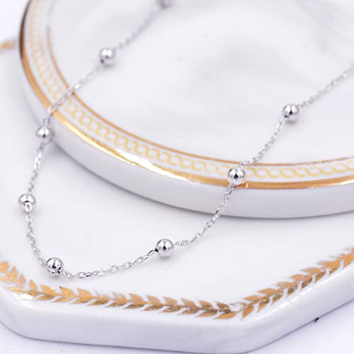 CHESKY 14k Gold Plated/Silver Plated Dainty Necklace for Women, Trendy Satellite Choker Necklace Thin Beaded Layered Choker Necklaces Discs Paperclip Chain Necklaces Womens Simple Jewelry - style: Beaded-Silver