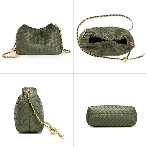 Joryin Woven Women's Crossbody Bag & Evening Purse, Trendy Dumpling Clutch & Hobo Cloud Shoulder Bag Trendy Dumpling Clutch - color: Woven Leather-olive
