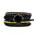 Handmade Boho Wrap Bracelets Natural Turquoise Crystal Stone Variety Beaded Strand Bracelet - color: Obsidian