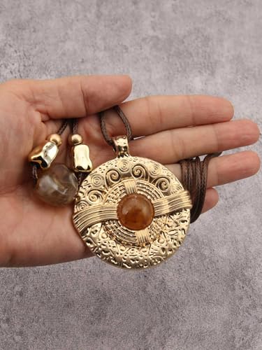 GelConnie Boho Necklaces for Women Cowgirl Necklace Stone Leather Cord Pendant Necklaces With Beads Long vintage Layered Choker Necklace - style: Boho Brown Necklace