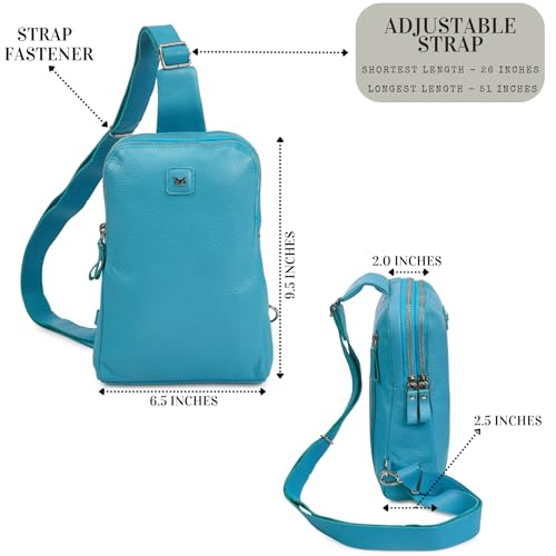 Leather Sling Bag for Women Genuine Crossbody Purse Small Trendy Cross Over Chest with Phone and Credit Card Slots (Air Blue Nappa) - color: Air Blue Nappa