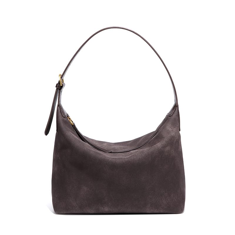 Suede Hobo Bag For Women,Vintage Shoulder Crossbody Purse,Fause Suede Handbag 2 Adjustable Straps,Lightweight Soft - color: Chocolate