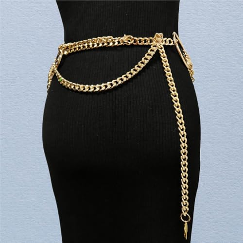 THREEBOY Women Apparel Belts Fashion Sexy Multilayer Metal Pearl Waist Chain Belt - color: Gold