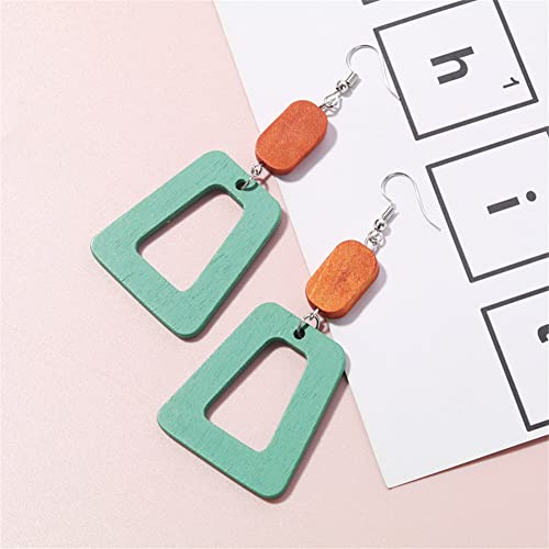 ANXIN Boho Personality Retro Tassel Rectangular Wooden Contrasting colors Earrings Chic Green Temperament Geometric Earrings Jewelry Gifts For Women - color: GREEN Wooden colors Earrings