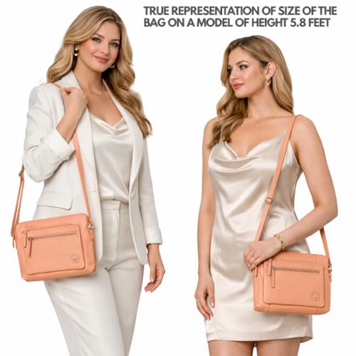 Leather Crossbody Bags for Women Small Soft Genuine Pebbled Sling Shoulder Handbag Crossover Purse with Full Adjustable Strap (Peach Nappa) - color: Peach Nappa