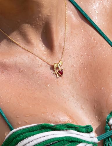 Freekiss Gold Pendant Necklace for Women, Dainty Diamond Necklaces for Women Simple 14K Gold Plated Paperclip Choker Necklaces Cute Minimalist Open Oval Necklaces Gold Jewelry for Women Gifts - color: Gold, style: Number 1 - Garnet Red Heart