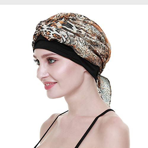 Chemo Headwear Turbans for Women Long Hair Head Scarf Headwraps Cancer Hats - color: Black Floral