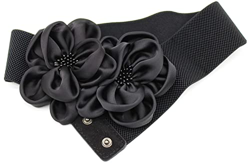 ALAIX Women's Wide Belt Stretchy Chunky Waist Belt Dress Belts Big Flower Cinch Belts Elastic Belts for Women - color: Black, size: Fits Waist (39~42 inches)