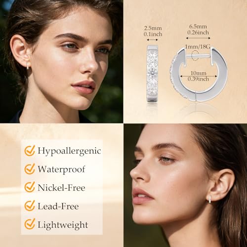 Limerencia Hypoallergenic Implant Grade Titanium G23 Huggie Hoop Earrings, 5A Cubic Zirconia Pure Titanium F136 Hoops for Women Sensitive Ears - color: Silver