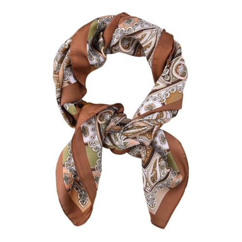 Guqqeuc Satin Head Scarf Silky Feeling Bandana Hair Wrap for Women Silk Scarves Paisley Headscarf Square Scarf Neckerchief - color: Brown