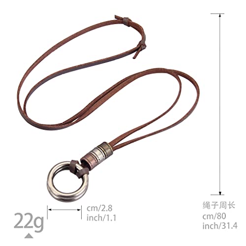 GelConnie Leather Cord Necklace Chain Multilayer Wooden Pendant Necklaces Vintage Jewelry Boho Long Sweater Necklace for Women Men - color: Double Ring Pendant