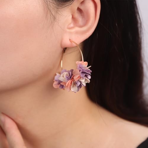 Kercisbeauty Soft Petal Flower Gold Hoop Earrings for Women Enthic Style Spring Summer Holiday Party Jewelry