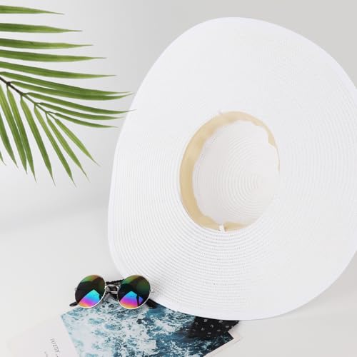 DRESHOW Beach Hats for Women Big Straw Wide Brim Summer Hat Floppy Foldable Roll up Cap Sun Hat UPF 50+ - color: 1 Pack: White With Black Polka Dot Band, 4.7" Brim