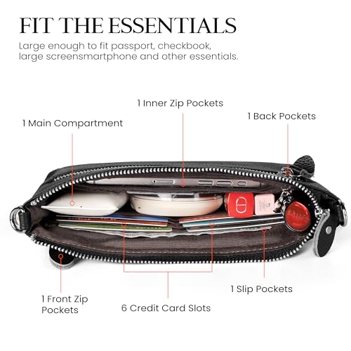befen Genuine Leather Wristlet Clutch Wallet Purses with RFID Blocking, Small Crossbody Bags Shoulder Handbag for Women - color: Black