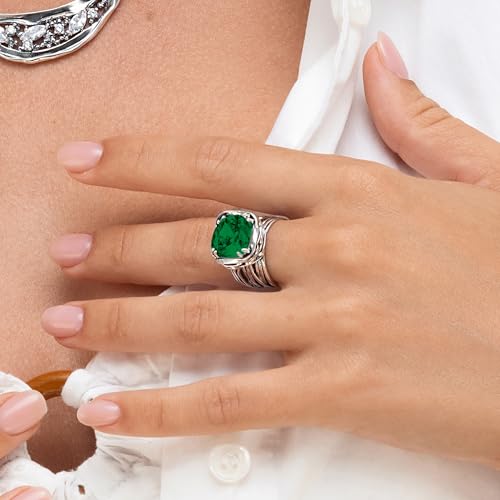JEAN RACHEL JEWELRY 925 Sterling Silver Ring - Wrap Vintage Design with Cushion Shaped Cubic Zirconia - Hypoallergenic, Lead & Nickel Free - Artisan Handcrafted Statement Rings for Women - color: Emerald CZ