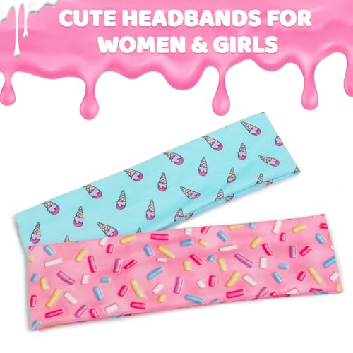 TERSE Fashion Headbands for Short Hair Non-Slip Elastic Floral Hairbands, Soft Fabric 2 Inches Thick Cute Head Accessories for Women and Girls - color: Headbands Color-Adorable
