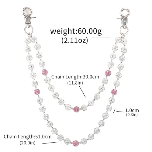 Rhinestone Ball Jeans Chain, Double Layer Crystal Waist Chain, Silver & Blue Sparkly Bling Pants Chain, Hip Hop Belt Chain Accessories for Women Men, Y2K Punk Aesthetic for Party, Festival, Everyday Wear - color: Pink