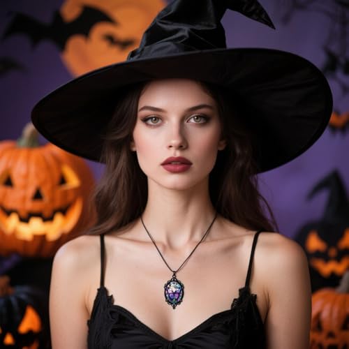 Halloween Gothic Witch Necklaces Cross Glass Pendant Necklace for Women Punk Vintage Black Dark Oval Cameo Necklace Witch Emo Necklaces Halloween Jewelry Witch Accessories 2025 - style: Butterfly