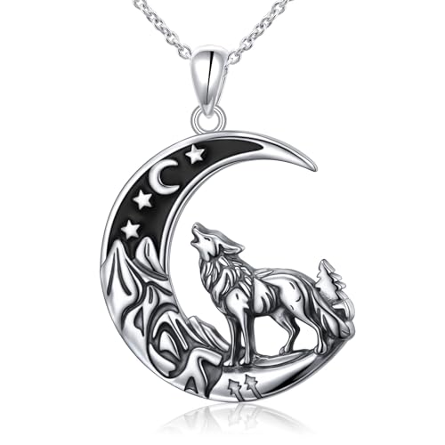 925 Sterling Silver Animal Necklaces Lion/Cat/Phoenix/Bunny/Koalas Necklace Adjustable Chain Animal Lover Pendant Jewelry for Women Men - style: Wolf
