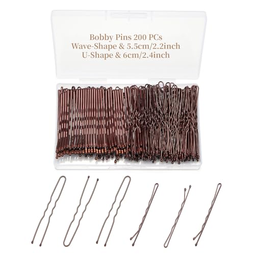 QIUTIMIY 200 Pcs Brown Wave-Shaped and U-Shaped Bobby Pins Mix Metal Hair Pins Hair Accessories for Women Stylists Hair Sticks Girl - color: Brown, size: W2.2U-Multi