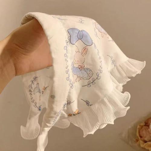 Women's Lace Bandana Headband, Vintage Gingham Triangle Scarf with Bow, French Retro Style for Boho Chic & Casual Outfits (21-White rabbit, One Size) - color: 21-White rabbit
