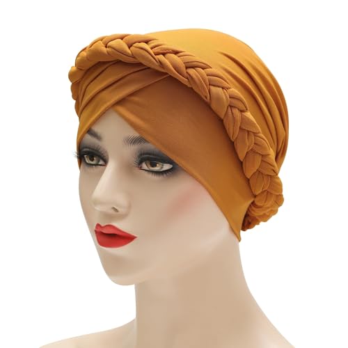 ZLYC Chemo Headwear for Women Pre Tied Turban Headwear Lightweight Beanie Hat - color: Braid Yellow
