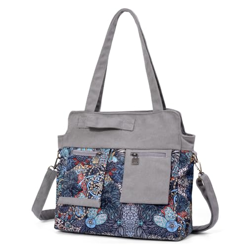 Black Butterfly Boho Canvas Tote Bag for Women, Large Printed 2-in-1 Shoulder & Crossbody Casual Purse for Daily Commute - color: Gray