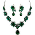 Women Jewelry Set Rhinestone Crystal Bride Statement Choker Necklace Teardrop Cluster Dangle Earrings Set for Wedding Prom Party - color: emerald