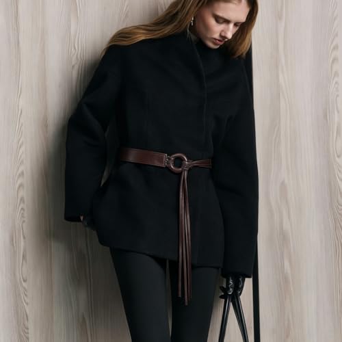 Knotted Waist Belt for Women PU Leather Thin Strap Belt for Dresses - color: Irregular-coffee
