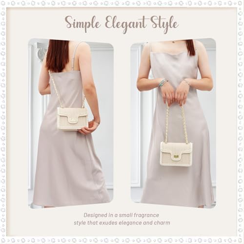 Fecialy Straw Crossbody Bags for Women Summer Straw Beach with Pearls Raffia Shoulder Handbags - color: Beige