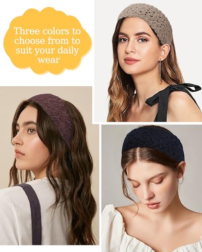 HAIMEIKANG Hippie Hair Bandana Headbands for Women Boho Headband Knit Hair Bands Floral Head Wrap for Women and Girls(Black+Brown+Coffee) - color: Black+Brown+Coffee