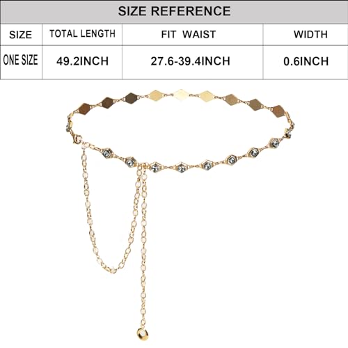 Luvatar Fashion Metal Waist Chain Belt Blouse Dress Sweater Chain Belt… - color: Gold-F44