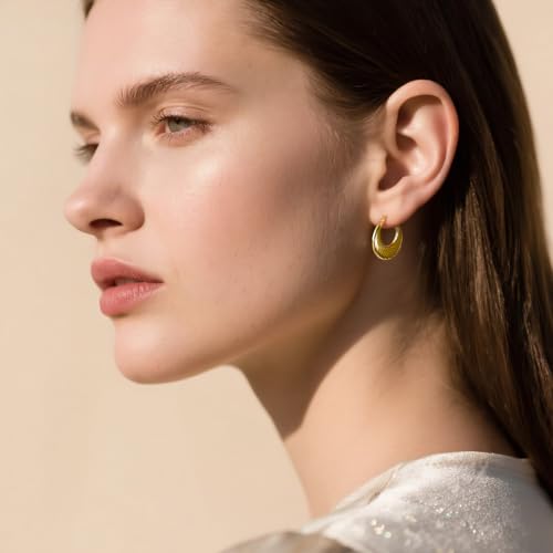 Gold Sculptural Hoop Earrings for Women, 14K Gold Plated Statement Earrings, Lightweight Hypoallergenic Jewelry for Sensitive Ears, Trendy Gift for Her - style: Moon