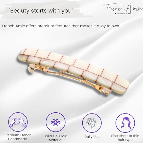 French Amie Small 2 1/4 inch Celluloid Handmade Hair Barrette No Slip Grip Durable Styling Women Hair Accessories Hair Clip for Girls, Made in France(Ivory Brick) - color: Ivory Brick