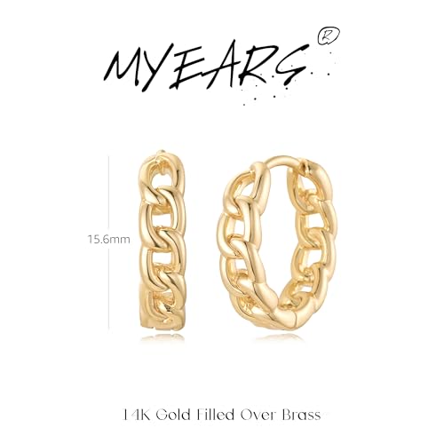 MYEARS Women Earrings Gold Huggie Hoop 14K Small Simple Hypoallergenic Everyday Jewelry - style: Link