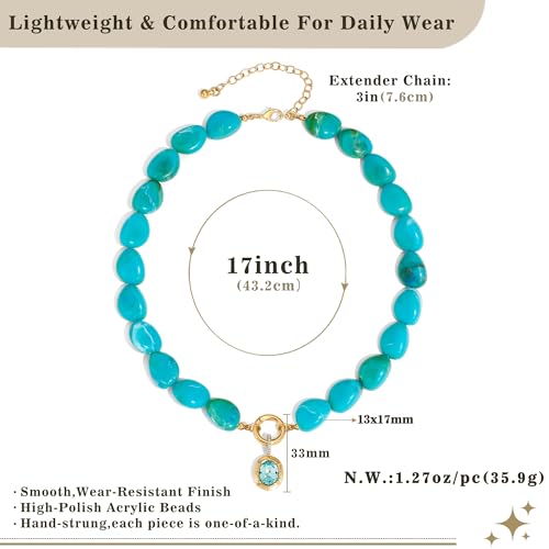Multicolor Irregular Beaded Necklace for Women Chunky Resin Oval Bead Choker with Cubic Zirconia Pendant Summer Beach Mothers Day Gifts - color: XL23350E