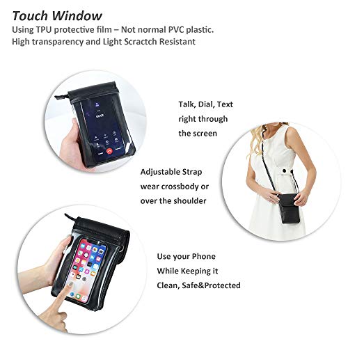 befen Genuine Leather Small Crossbody Bags for Women Cell Phone Bag Cross Body Purses,Silver Zipper - color: Black+touch Screen