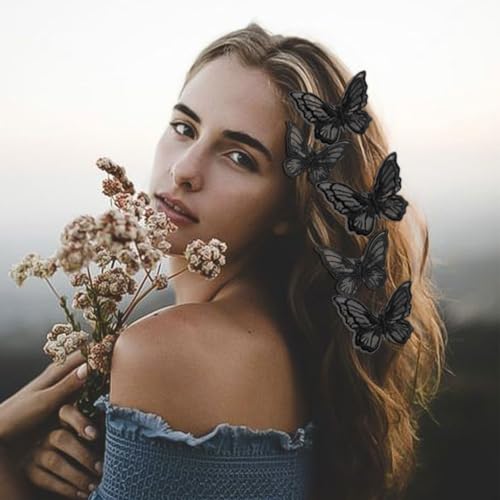 18Pcs Rhinestone Black Hair Clips for Teens Women - Y2K Glitter Butterfly Jaw Clips, Cute Headwear Gifts for Wedding, School - color: Black