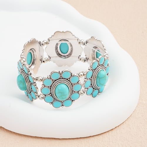 Turquoise Beaded Stretch Bracelets Bohemian Stackable Bracelets Y2K Summer Beach Bracelets Jewelry for Women - color: Silve-D