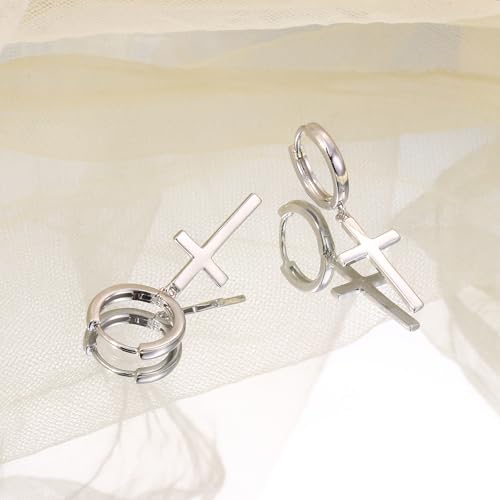 MILACOLATO 925 Sterling Silver Hoop Earrings for Women 18K Gold/Rhodium Plated Drop Dangle Hoop Earrings with Charms Cross Spike Moon Star Paperclip Link Statement Earrings Convertible Link Huggie Earrings Hypoallergenic - color: Silver Tone : Hoop with D