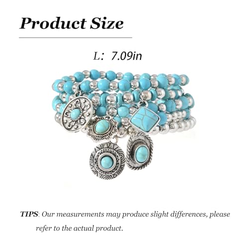 Long tiantian Western Turquoise Beaded Bracelet Set for Women Stackable Cowgirl Bracelets Boho Concho Jewelry Country Concert Rodeo Outfit Accessories Gifts - color: D3:Turquoise Bracelet