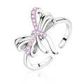 PARCOM Adjustable Women Stackable Ring, 925 Sterling Silver Open Rings - Trendy Eternity Cubic Zirconia Stackable Band Engagement Promise Ring for Her, Hypoallergenic Non Tarnish Nature Bird Floral Thumb Rings - color: Pink Bow