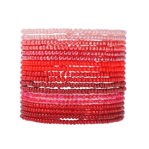 Fuqimanman2020 18Pcs Boho Stackable Beaded Bracelets for Women Colorful Handmade Multilayered Rice Beads Anklets Set Summer Beach Bohemian Jewelry Gift - color: Style 2 Red