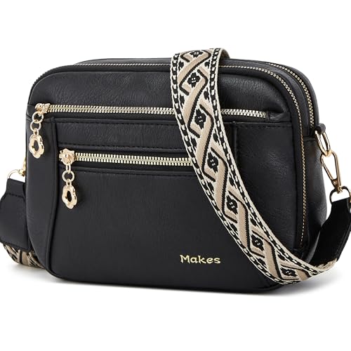 Crossbody Purse for Women Small Crossbody Bags Trendy Vegan Leather with Adjustable Shoulder Straps Gift for Mother Wife Mom - color: Black New