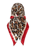 RoseSeek Women's Cheetah Print Silk Head Scarf Leopard Satin Rave Hair Scarf Headband Square Scarves - color: Dark Red