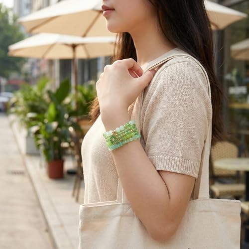 LOTSOF Boho Flower Beaded Bracelet Set for Women - Multilayer Crystal & Flower Charm Stackable Bracelets, Fashion Jewelry Gift for Her - color: Green