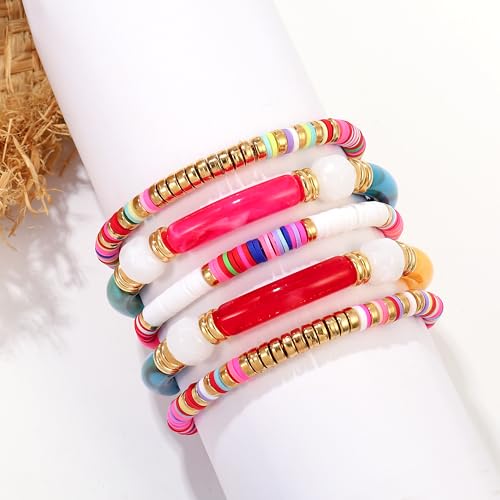 Elegance 11 designs colorful bracelets for women Surfer Thick Tube Heishi Summer Beach Beaded Stackable Boho Stretch Bracelets - color: Colorfully