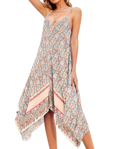 Chigant Women's 2026 Summer Dress Casual Boho Sundress Spaghetti Strap Swimwear Cover Up Beach Flowy Midi Vacation Dresses - color: Mixed Bohemia, size: Small